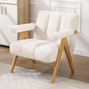 Chenille Accent Armchair Oatmeal Lounge Chair Solid Wood Legs
