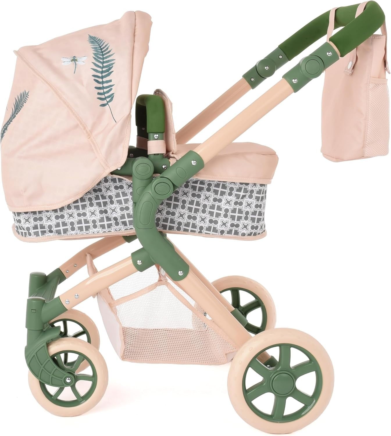 Eco Doll Pram 2-in-1 Carrycot Pushchair Adjustable Handle Basket