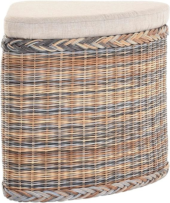Corner Rattan Laundry Basket Seat with Lid 45×45×50cm Multicolor Storage Box