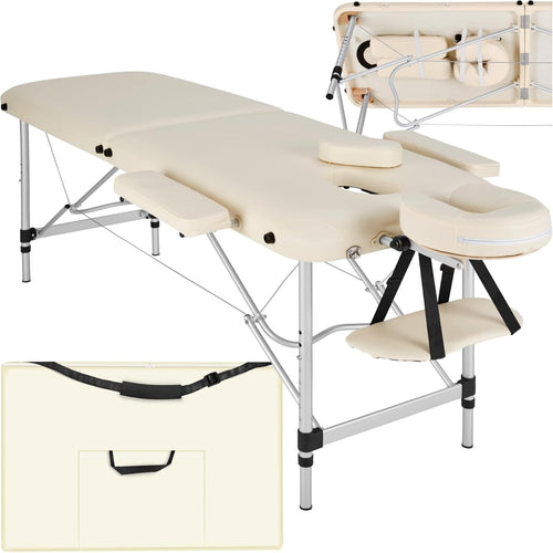 Portable 2 Section Massage Table Foldable Spa Beauty Bed 60cm Adjustable Beige