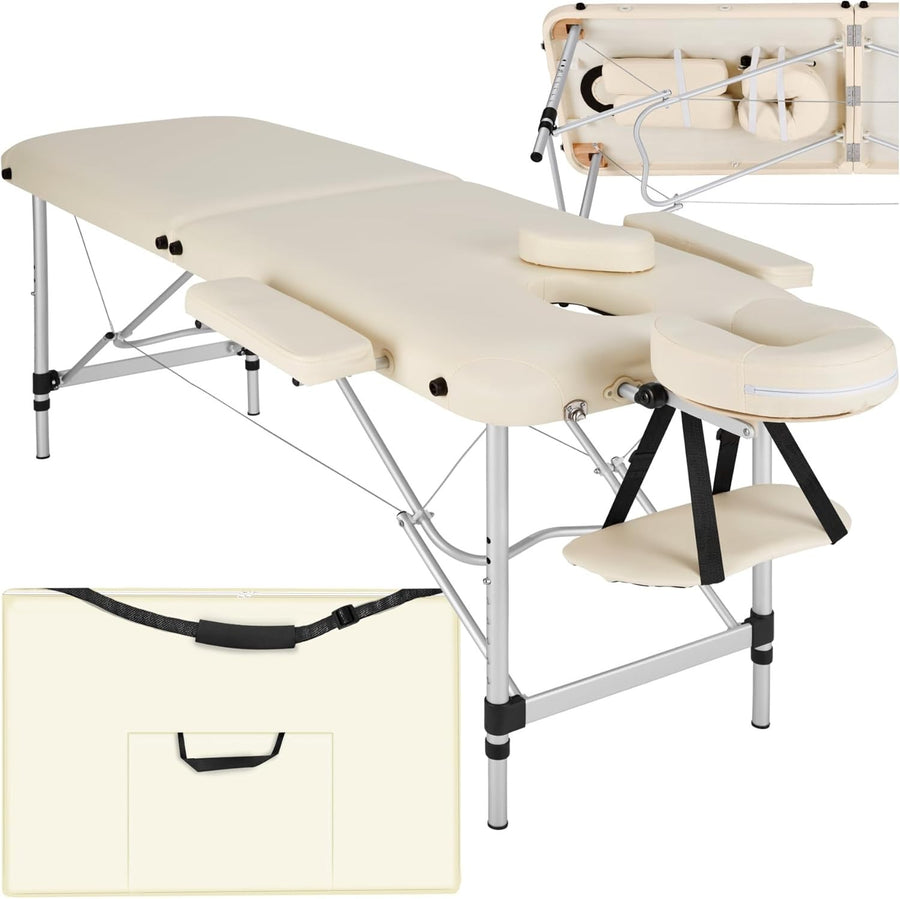 Portable 2 Section Massage Table Foldable Spa Beauty Bed 60cm Adjustable Beige