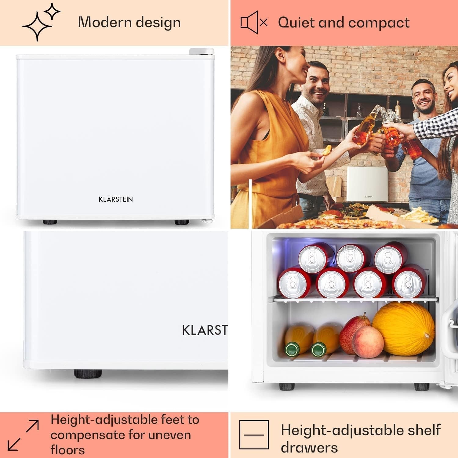 Mini Fridge 17L Compact Cooler Quiet Bedroom Office White Frost-Free