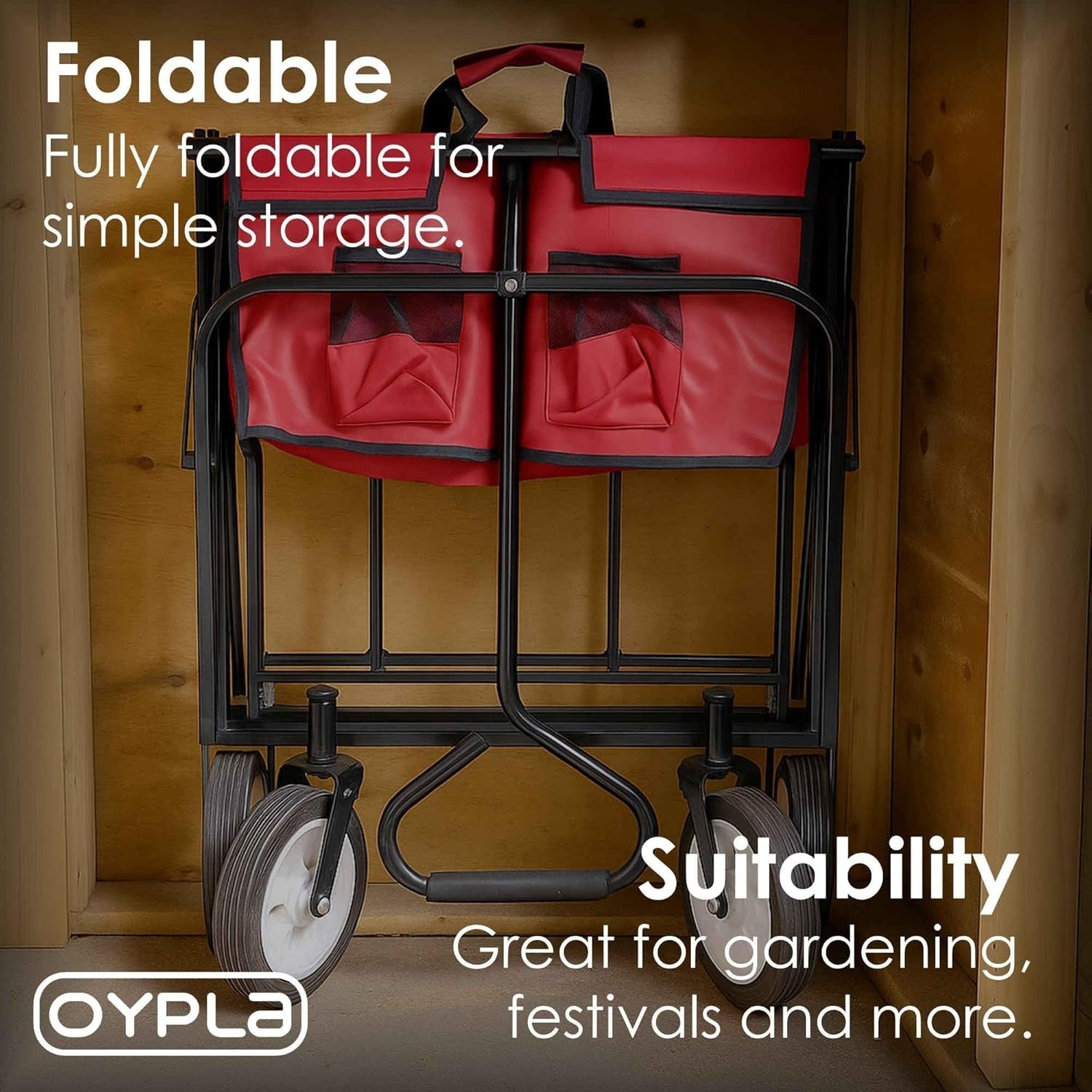 Heavy Duty Foldable Garden Festival Trolley Wagon Cart 70kg Capacity – Red