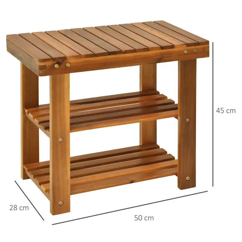 Teak Acacia Wood Shoe Bench 3-Tier Storage Rack for Entryway & Hallway