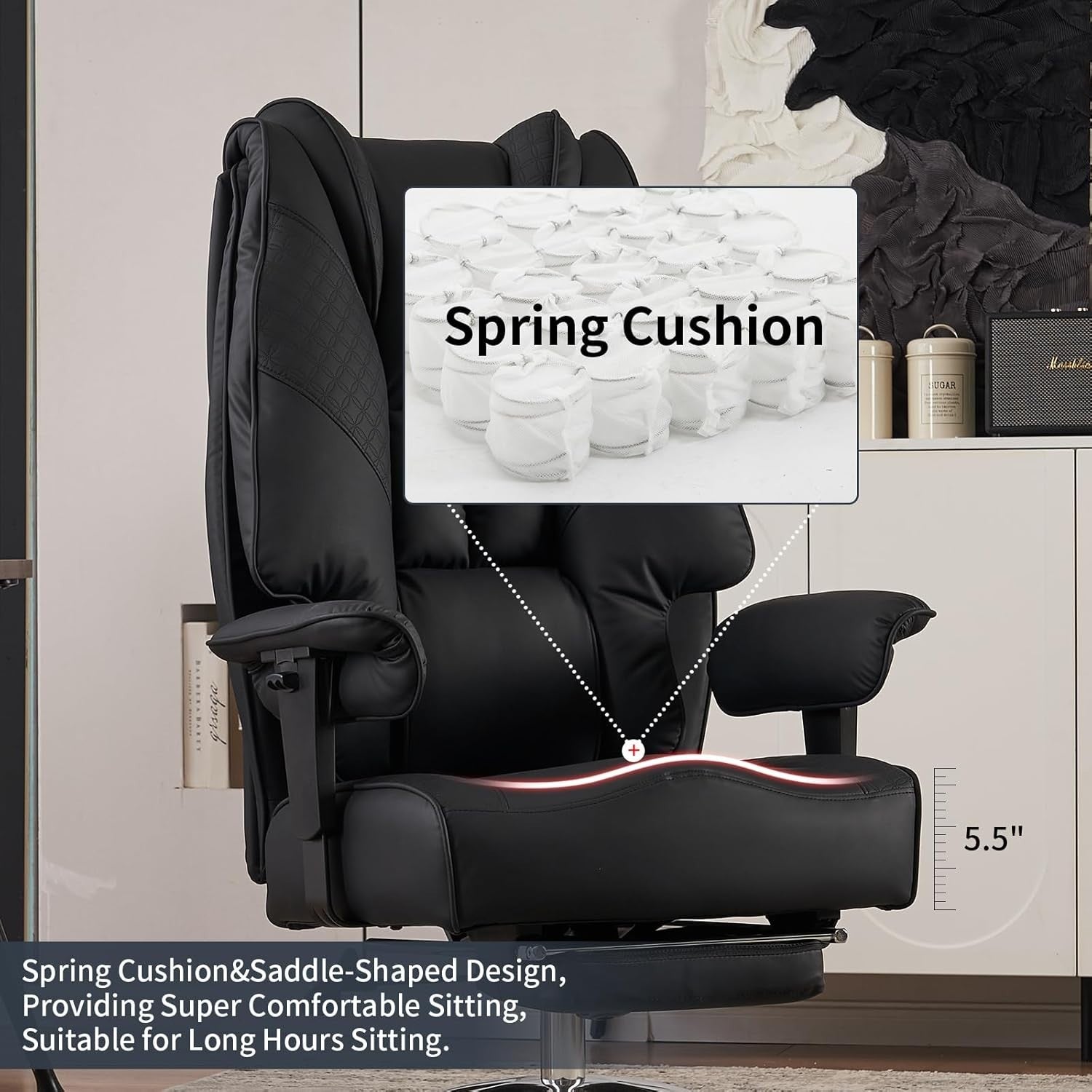 Oversized Heavy Duty Office Chair Big & Tall Ergonomic PU Leather Swivel Black