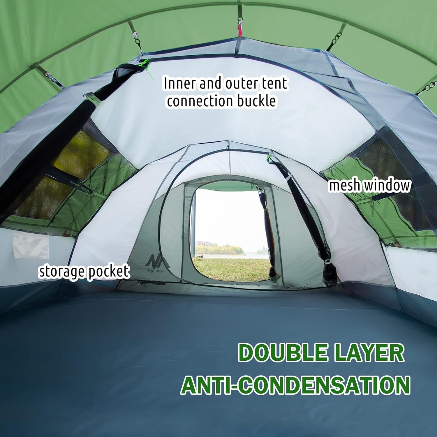 4-6 Man Pop Up Camping Tent Green 4 Season Waterproof