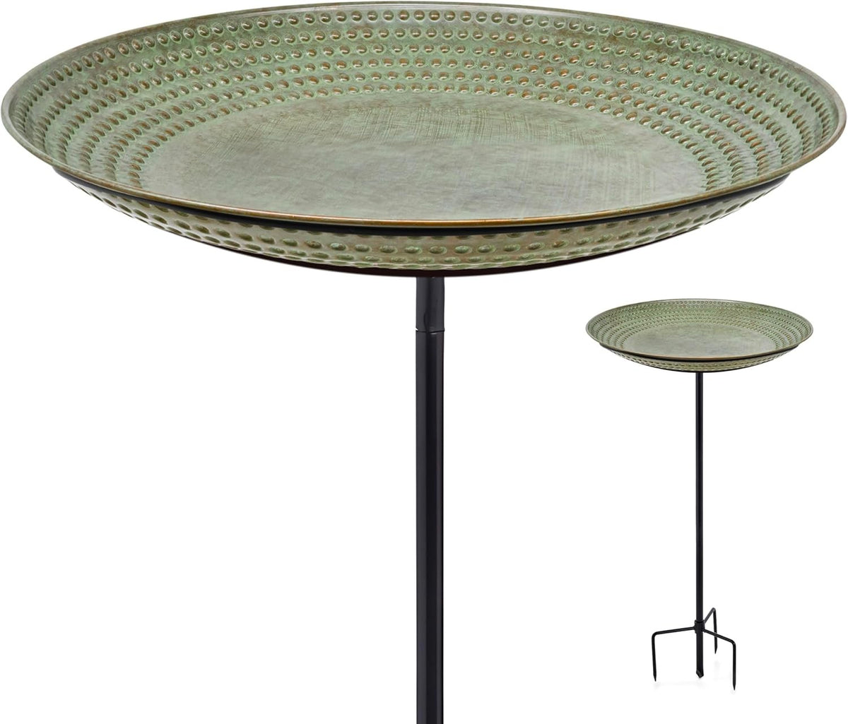 18" Blue Verde Copper Bird Bath | Garden Pole Outdoor Water Feature