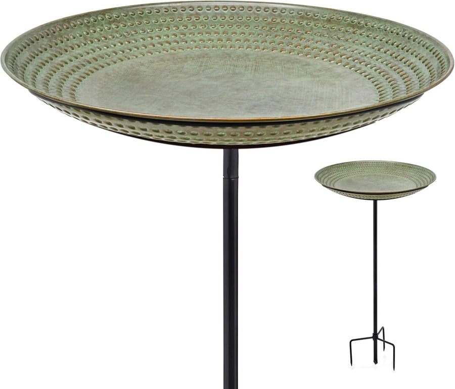 18" Blue Verde Copper Bird Bath | Garden Pole Outdoor Water Feature