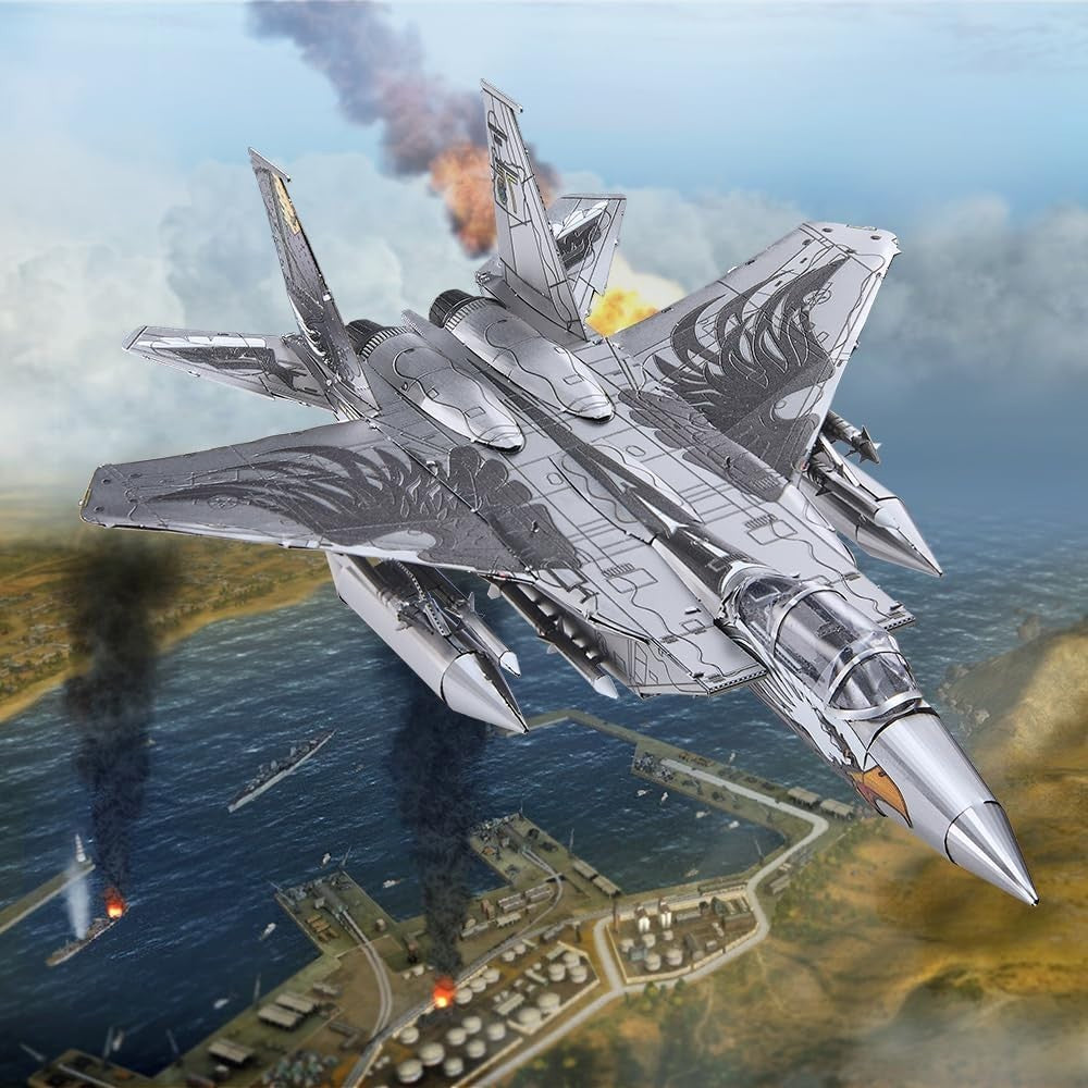 Metal 3D Puzzle F-15 Fighter Jet Model Kit – Adult Warplane Craft Decor