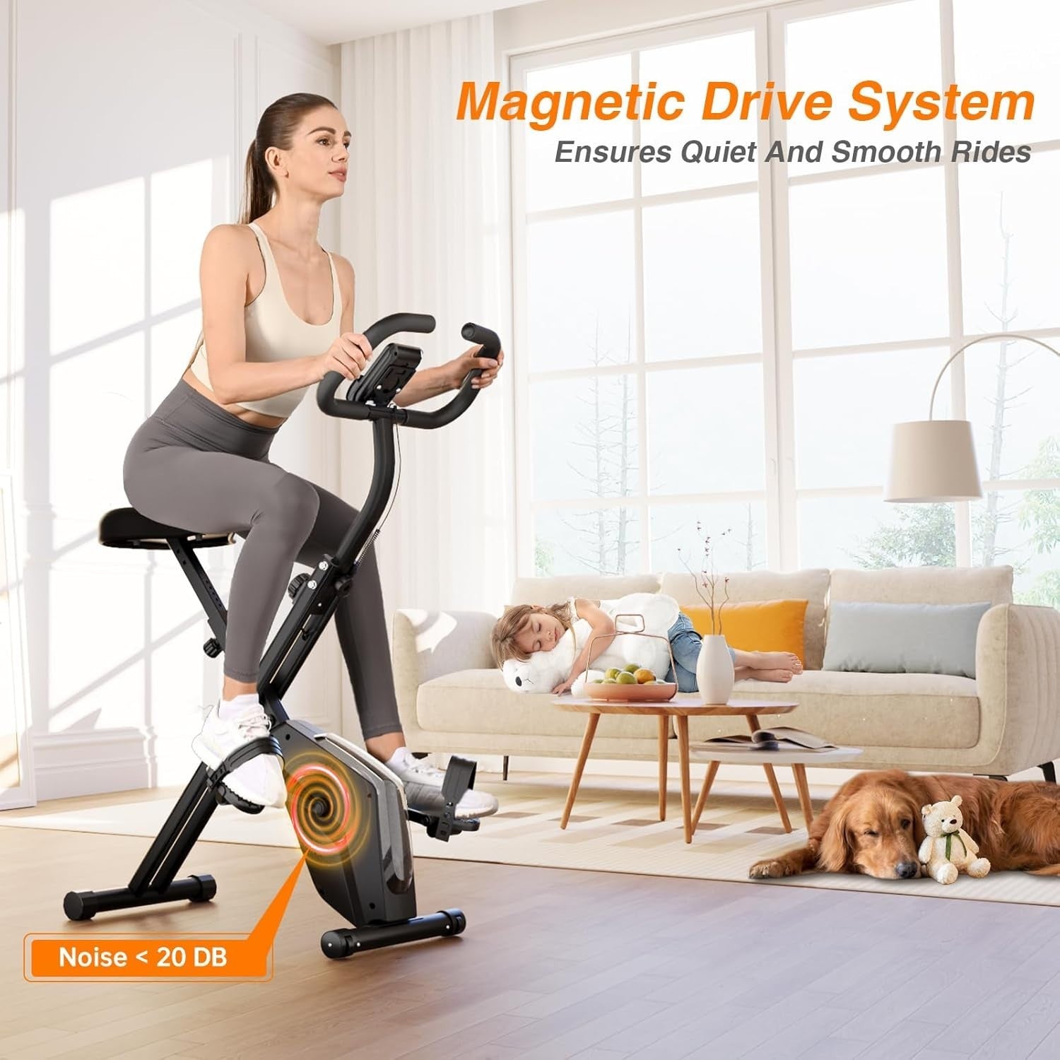 Foldable Magnetic Exercise Bike w/ LCD, 16 Levels, Heart Rate & Resistance Bands