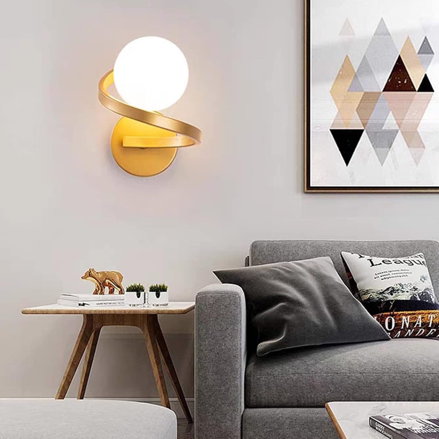 Golden Spiral Glass Ball Wall Light, Modern LED Sconce for Bedroom