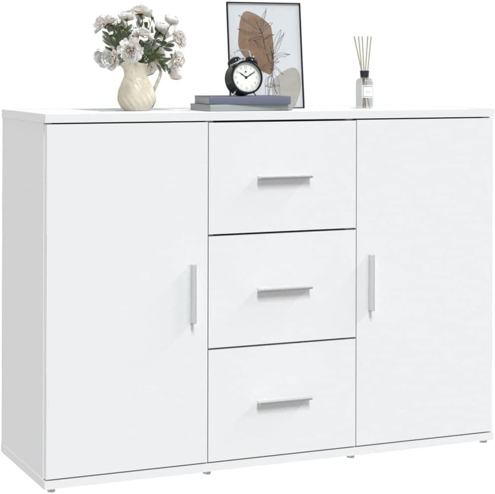 Modern White Sideboard Cabinet 2 Doors 3 Drawers Storage Buffet Table