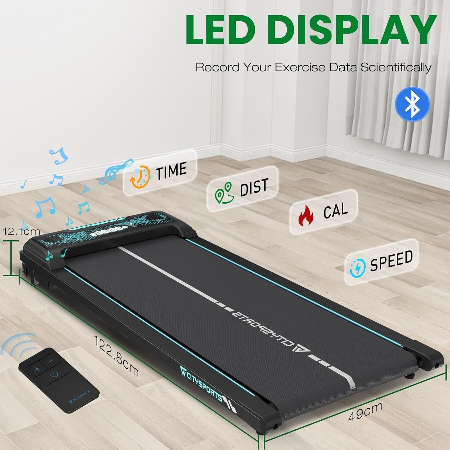 Under Desk Treadmill Walking Pad 6km/h Remote Control Incline LED Display --