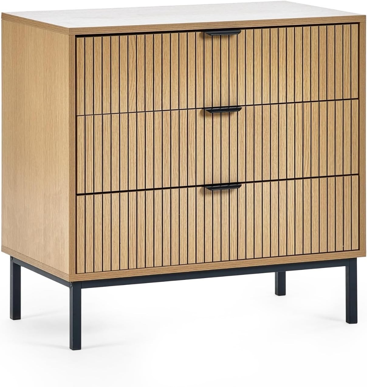 Beige 3 Drawer Chest Wood Storage Cabinet Slim Modern Bedroom Organizer