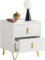Modern White Bedside Table with 2 Drawers & Gold Legs – Elegant Nightstand