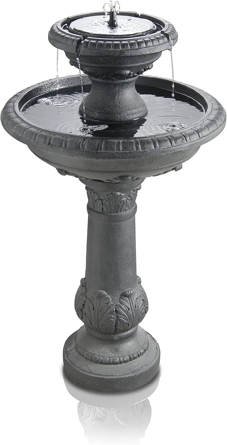 84cm Solar Bird Bath Fountain | Double Tier Water Feature with LED Lights
