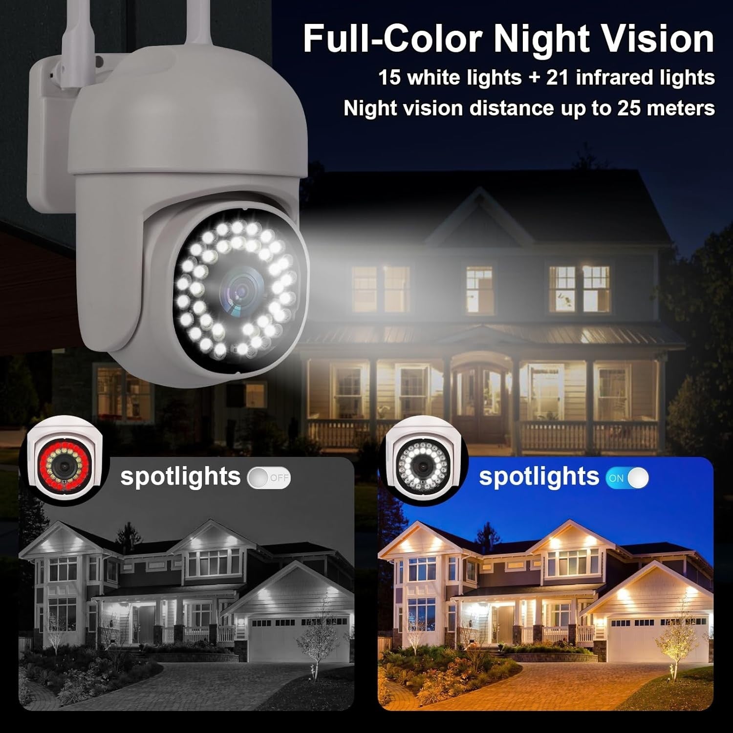 2 Pack 2K Outdoor Security Cameras 360° PTZ Color Night Vision WiFi