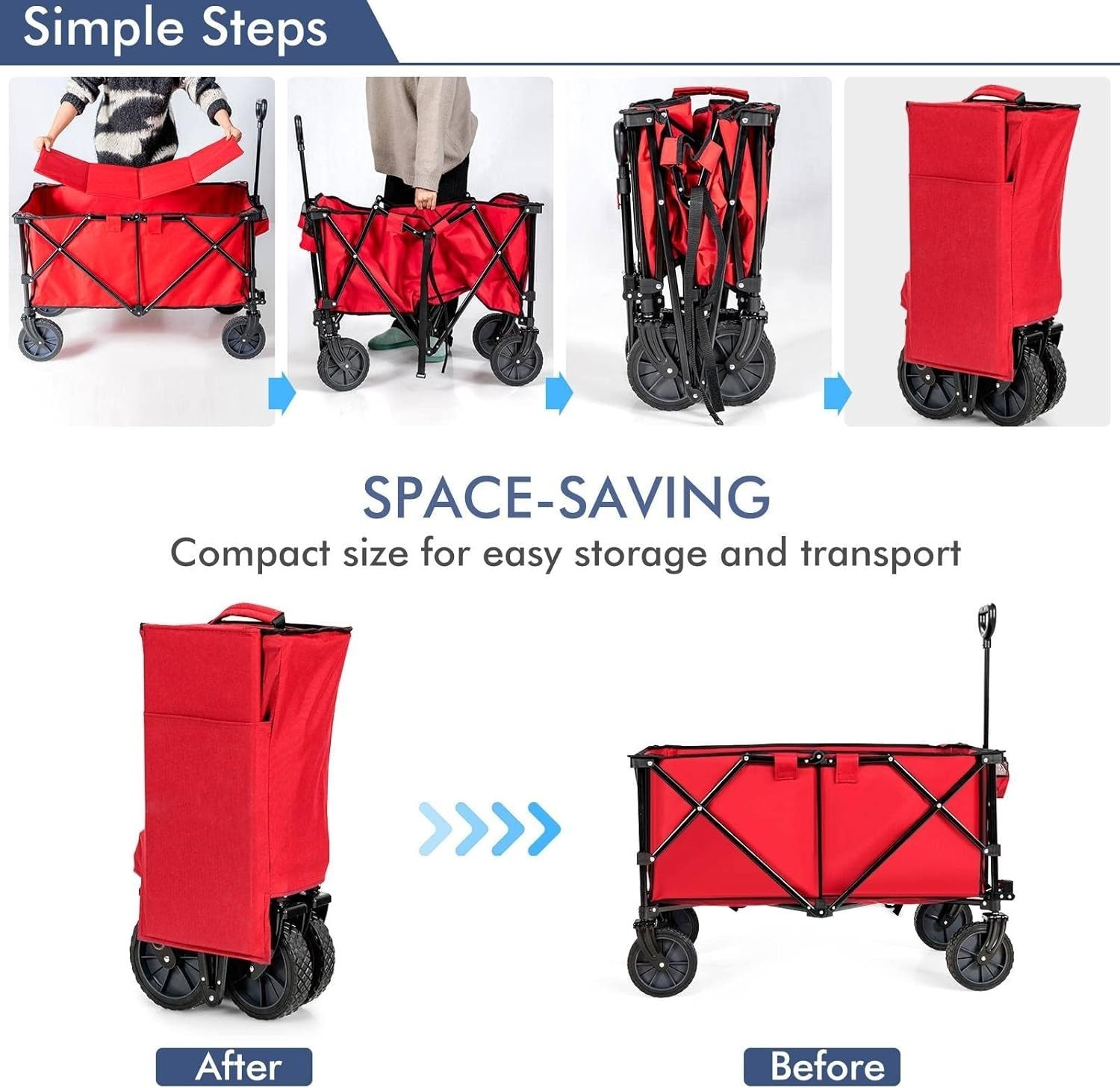 Folding Camping Wagon 87x50x38cm Heavy Duty Garden Cart Cup Holders Red