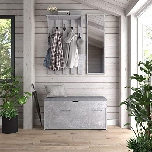 Modern Grey Shoe Storage Bench Seat Flip Drawer Entryway Hallway Wooden Unit