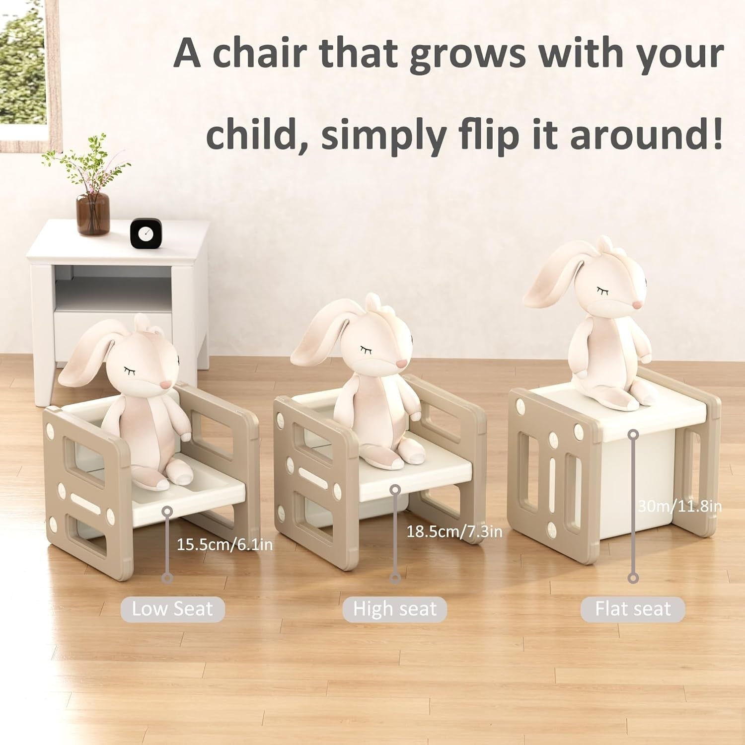 Kids Montessori Table & 2 Chairs Set, Plastic Activity Desk & Stools Khaki