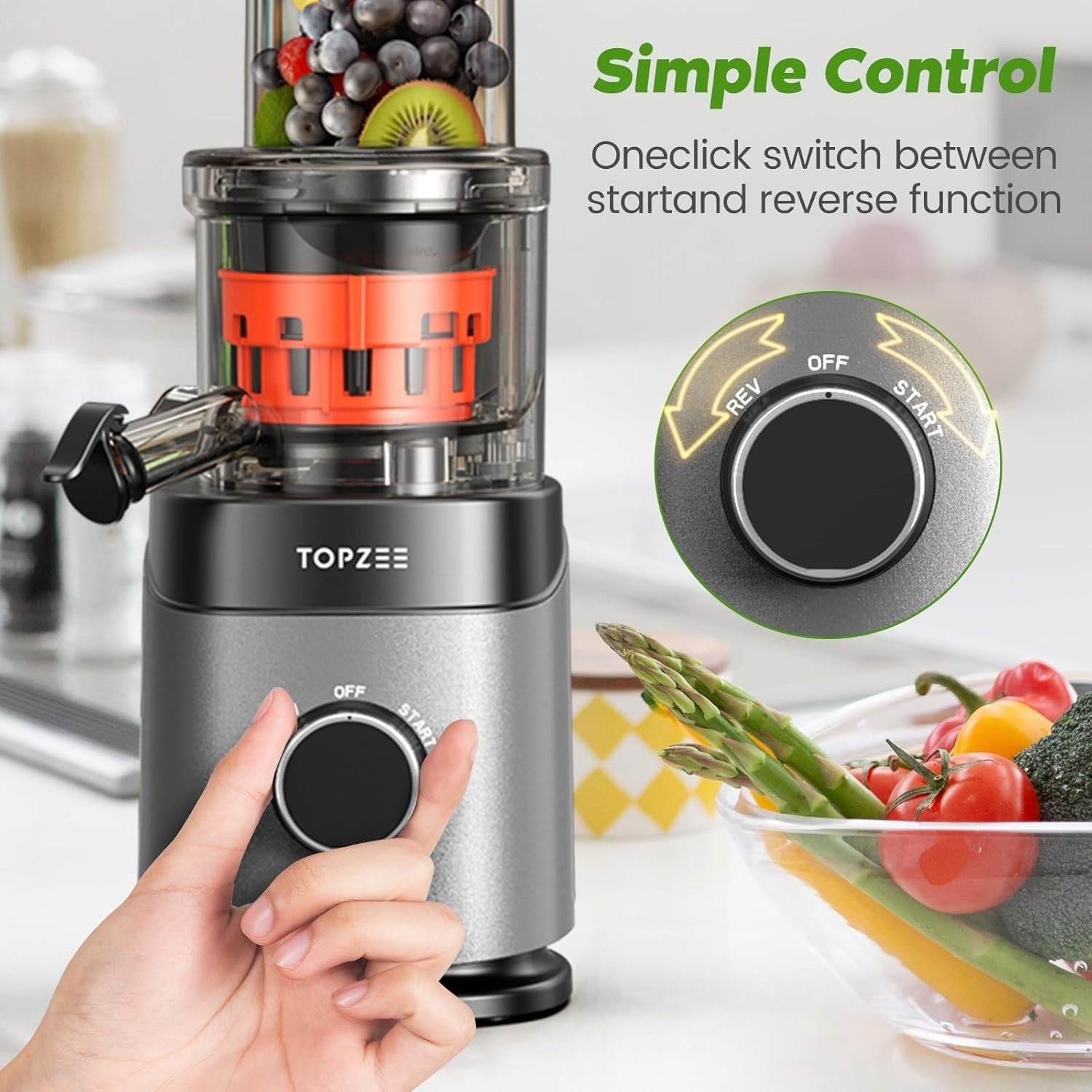 Cold Press Slow Juicer Extra Large Feed Chute Whole Fruit Easy Clean