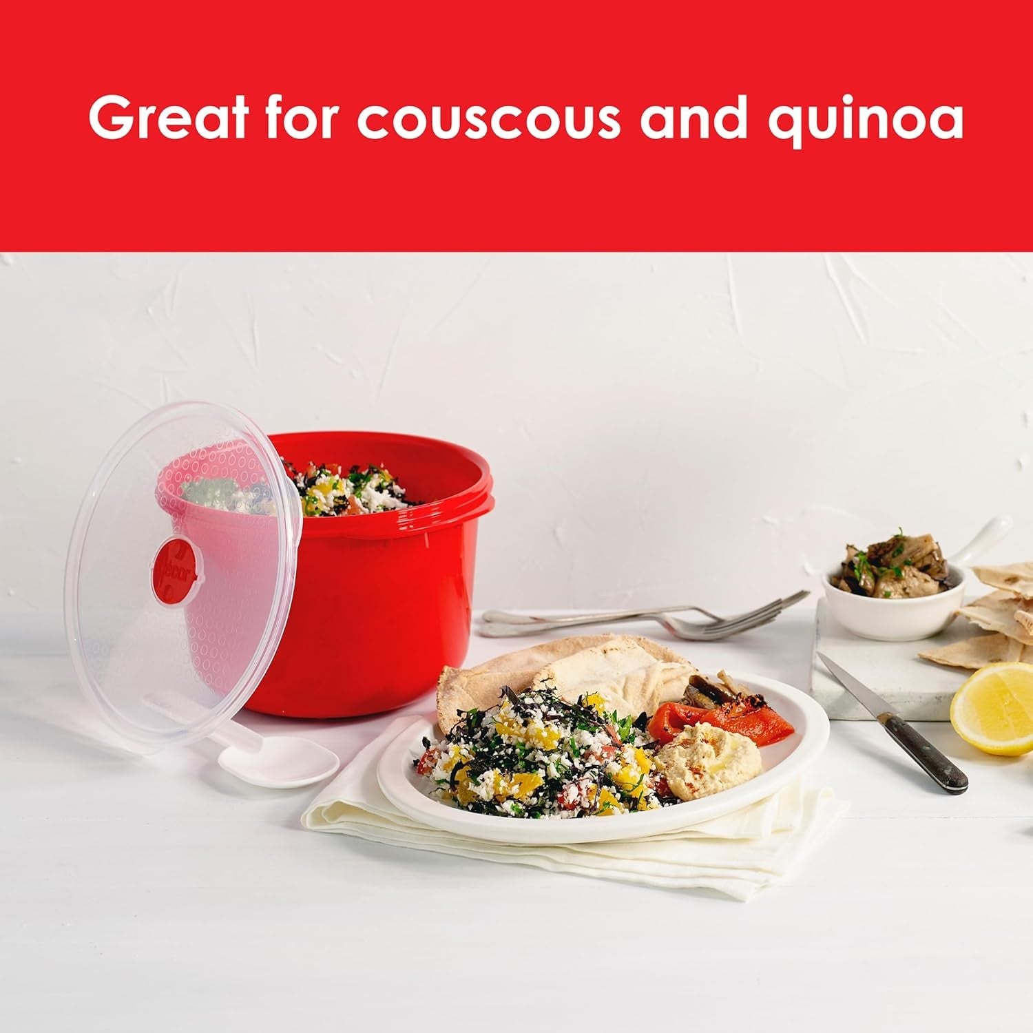 2.75L Microwave Rice Cooker 1-4 Cups BPA Free Red