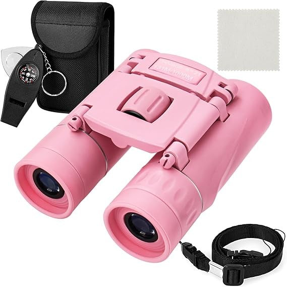 8x21 Kids Pink Binoculars HD Fixed Focus Outdoor Bird Watching Gift Toy