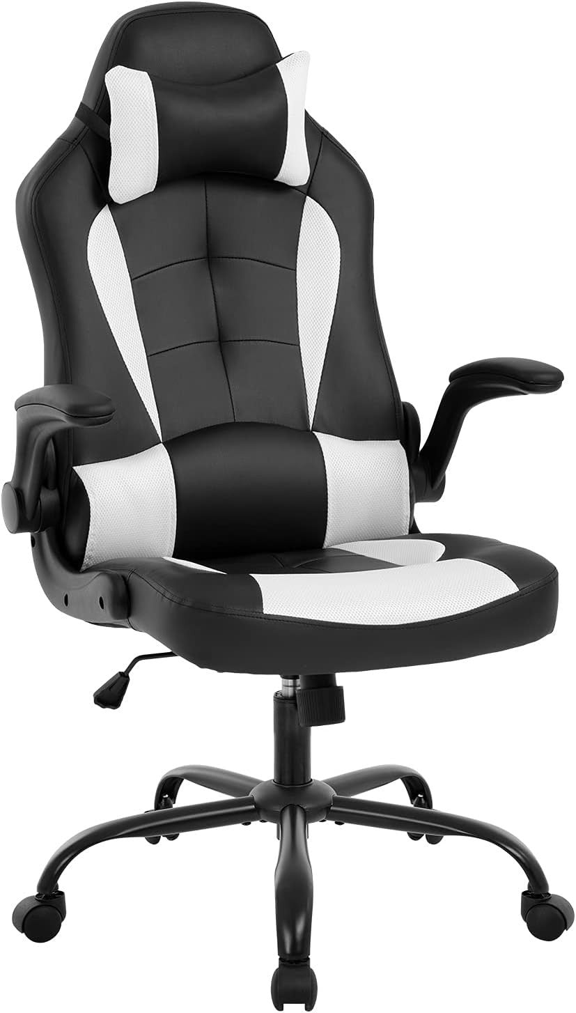 White Ergonomic Gaming Chair Swivel Faux Leather Lumbar Support Office Desk Seat