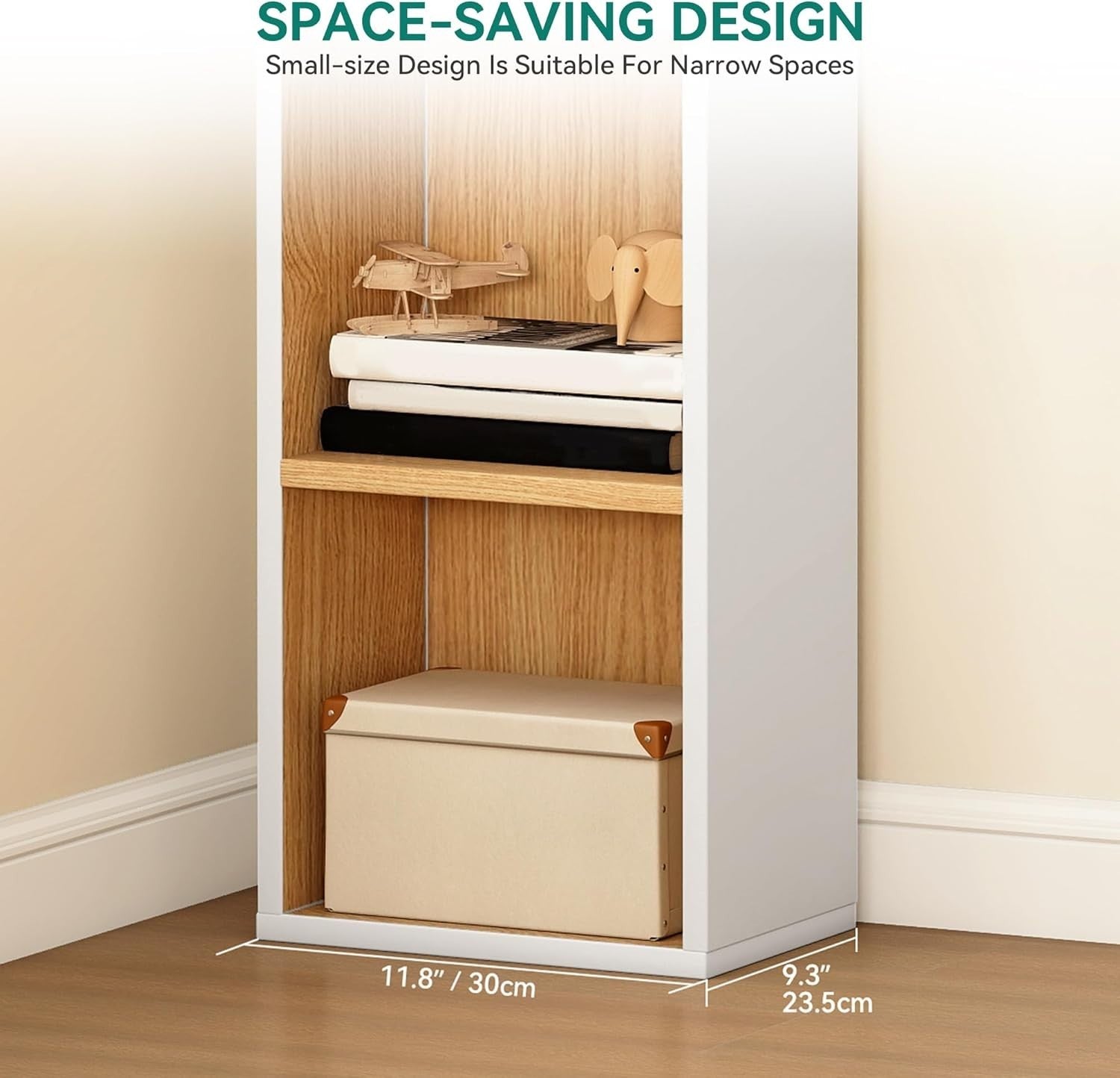 Tall Slim 6-Tier White Oak Bookcase – Space Saving Shelf Unit 181cm High