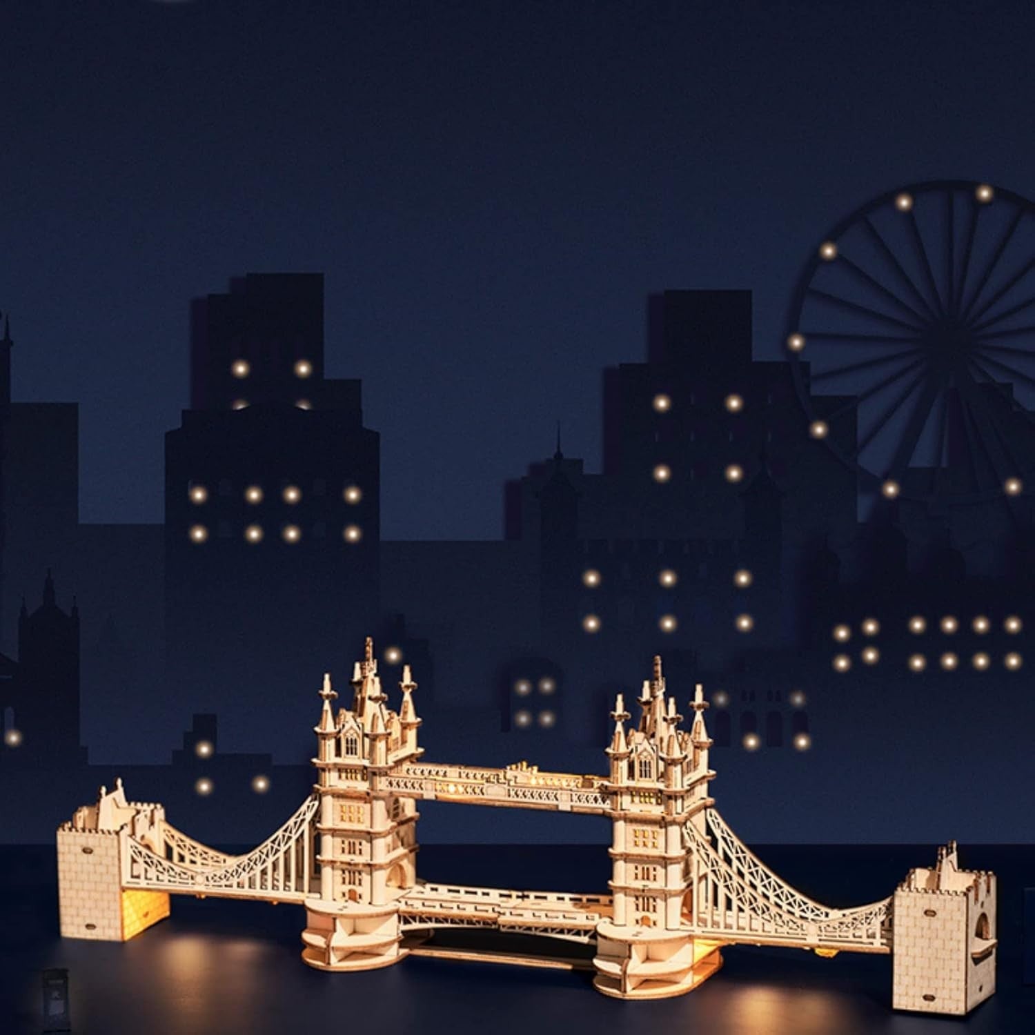 3D Wooden Tower Bridge Puzzle with Lights - DIY Model Kit for Home Decor