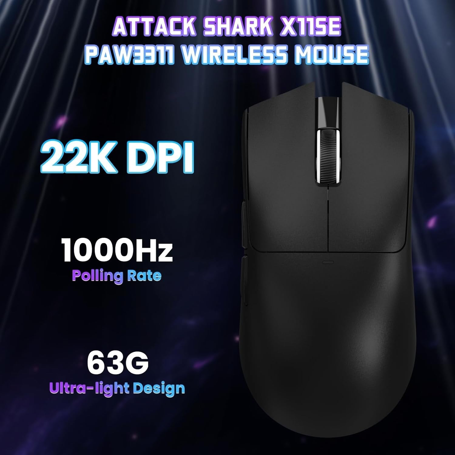 Superlight Gaming Mouse 22000 DPI Tri-Mode 63g 1000Hz Black