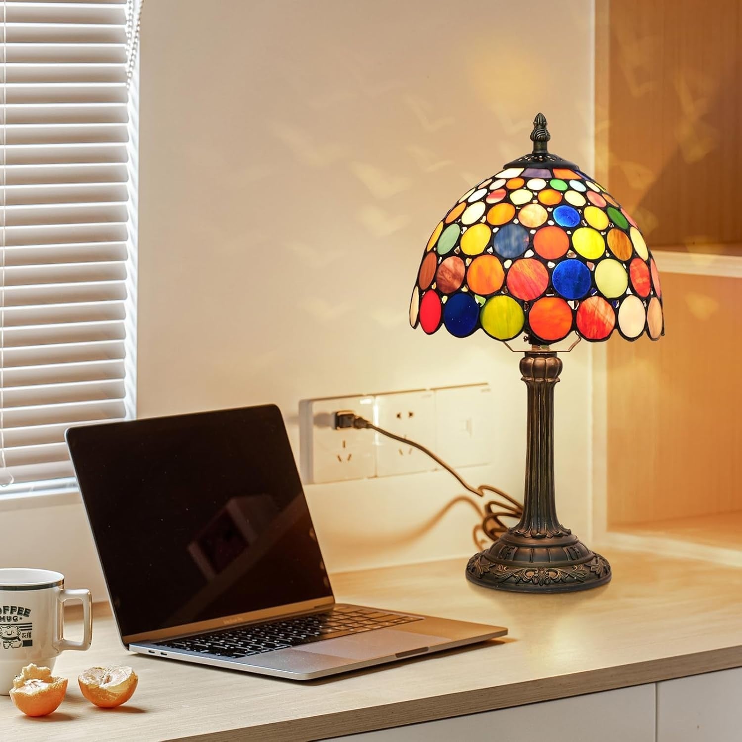 Multicolor Stained Glass Table Lamp Retro Bedroom Office Desk Night Light
