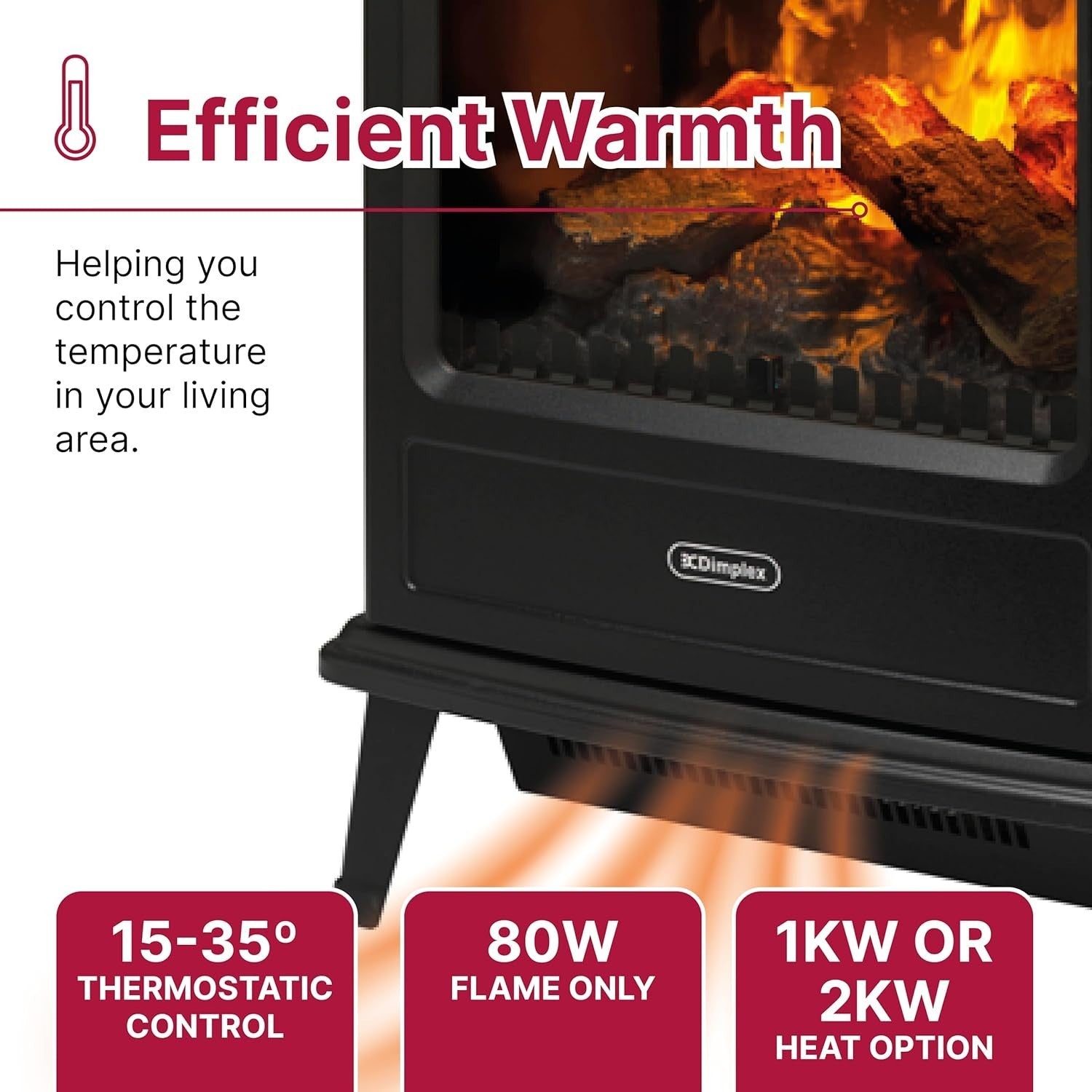 Freestanding Electric Fireplace 2000W Real Flame Effect Remote Thermostat