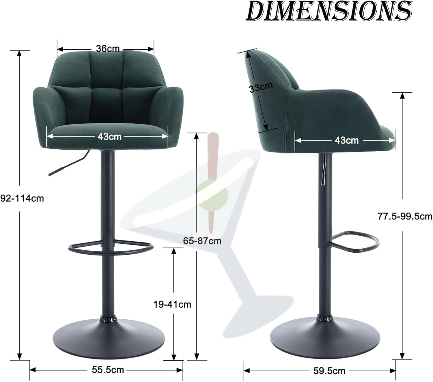 Set of 2 Green Velvet Swivel Bar Stools Adjustable Height Modern