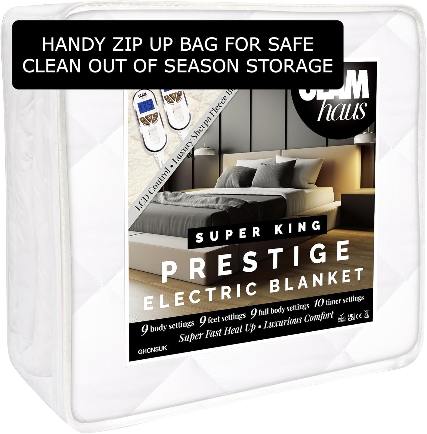 Electric Heated Blanket Super King Sherpa Fleece Dual Control 9 Heat Timer