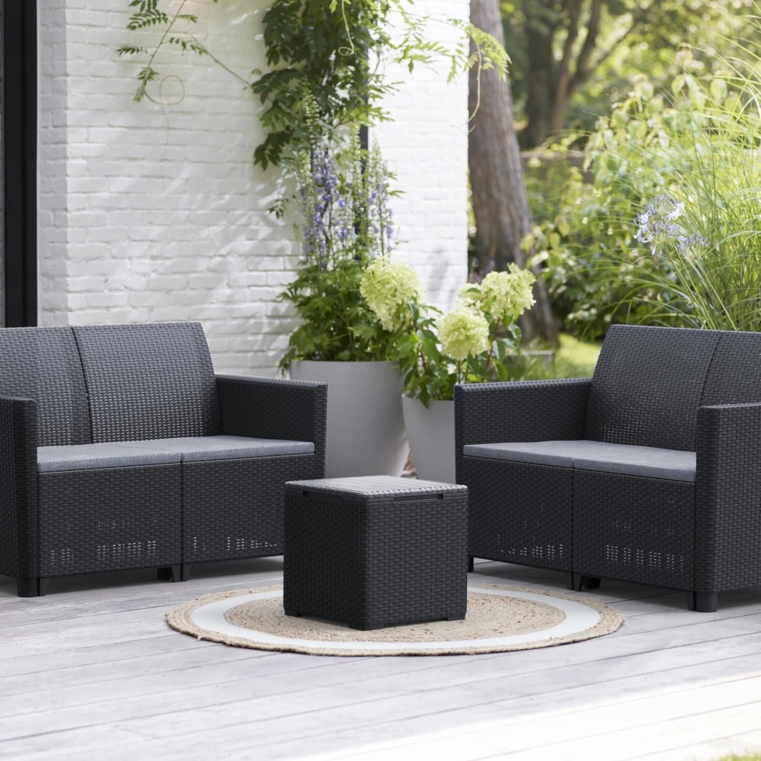 4 Seater Rattan Garden Sofa Set w/ Cushions & Storage Table Outdoor