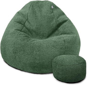 Green Boucle Bean Bag Chair & Footstool Set – Adult Size 110x80cm