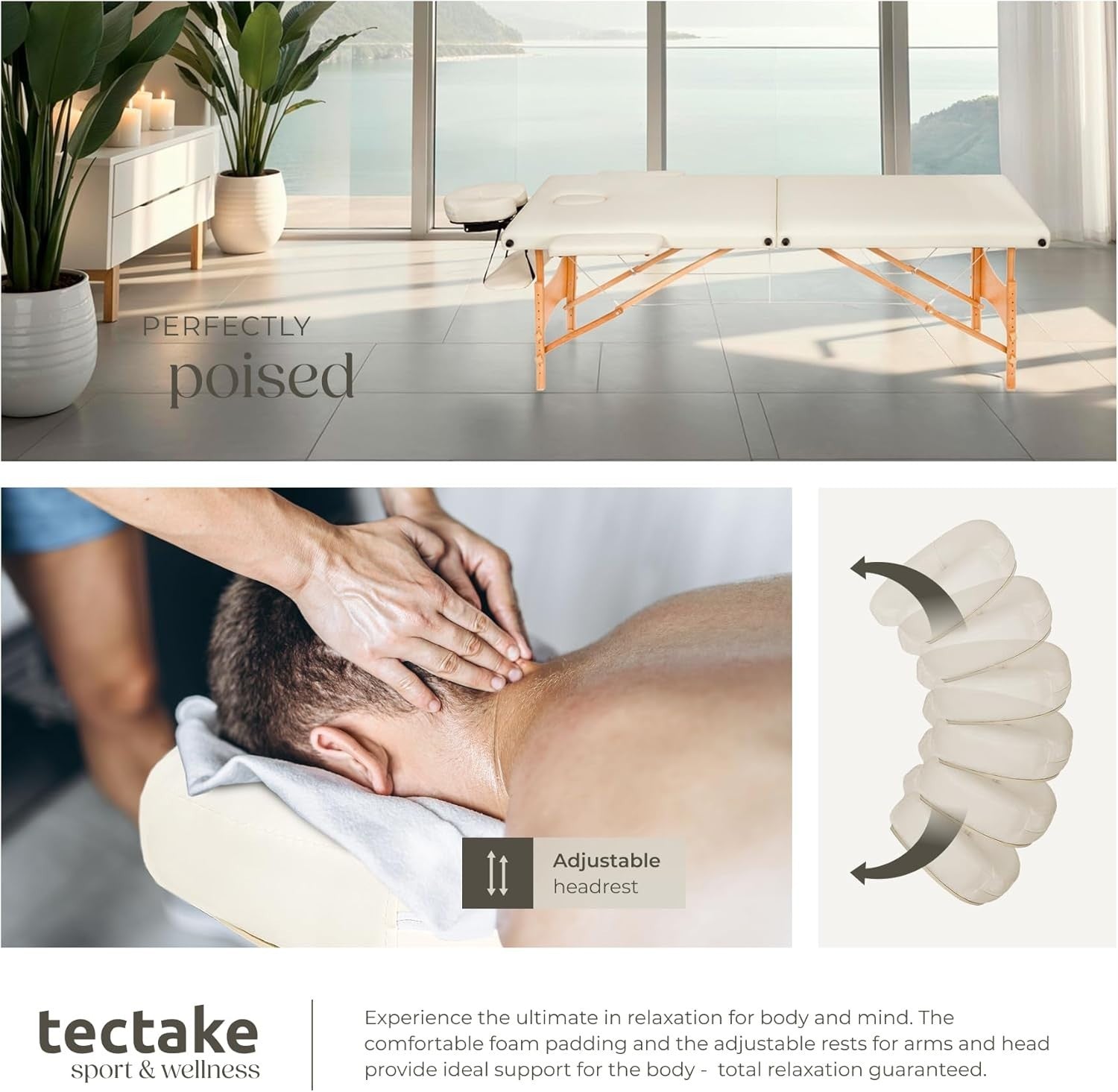 Portable Massage Table Foldable Beauty Therapy Bed 61cm Adjustable Beige
