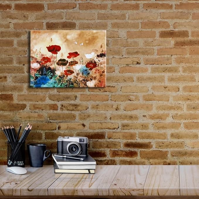 Blooming Poppies Floral Canvas Wall Art Modern Framed Giclee Print