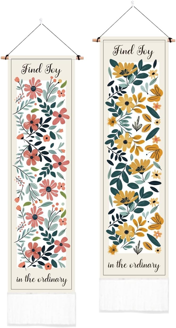 2-Pack Boho Pink & Yellow Floral 52"x13" Vertical Decor