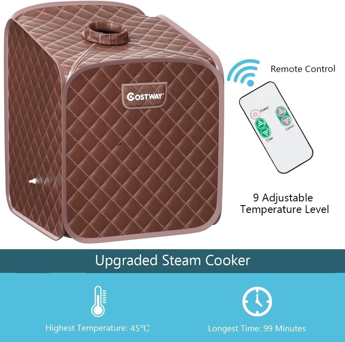 Portable Steam Sauna Tent Full Body Spa w/ Chair Foot Roller & Remote (Coffee)