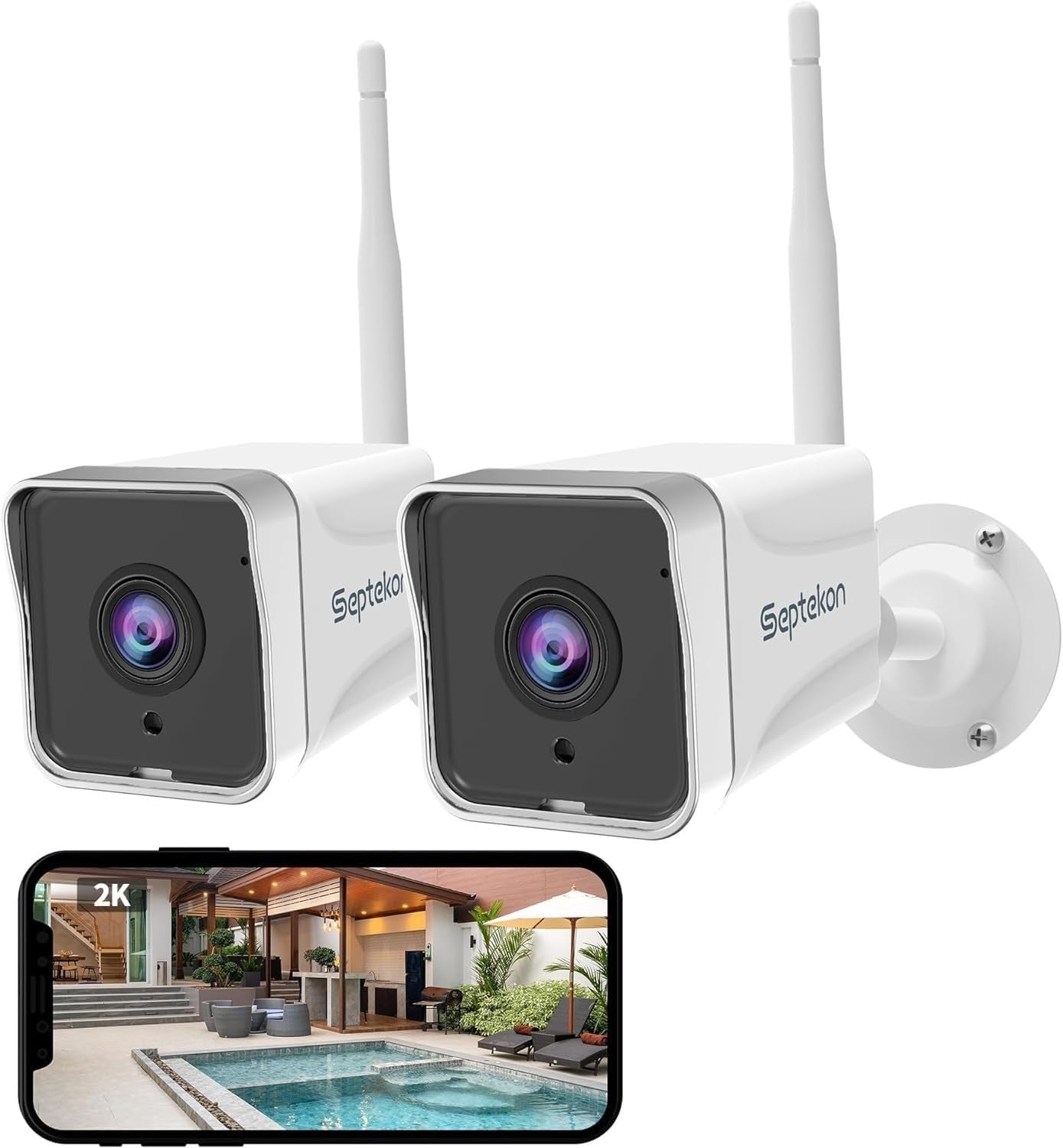 2 Pack 2K Outdoor Security Camera WiFi CCTV Night Vision Alexa