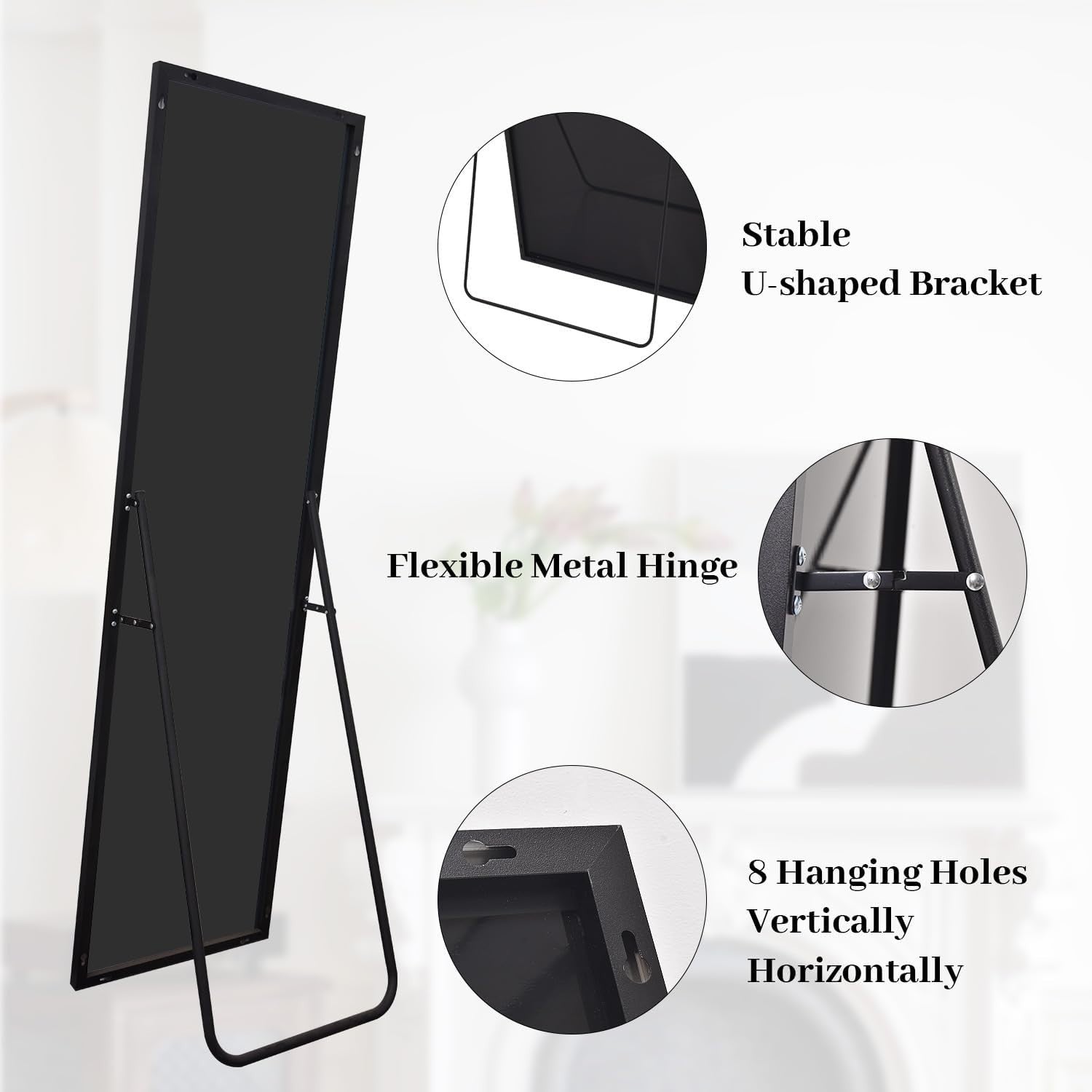 Full-Length Arch Mirror 163×53 cm Lean or Hang Black Slim Frame