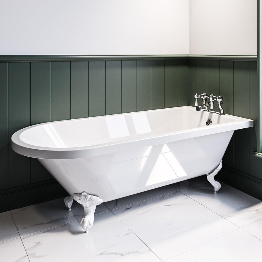 1660x740mm Single Ended Freestanding Slipper Bath White Acrylic Traditional Tub