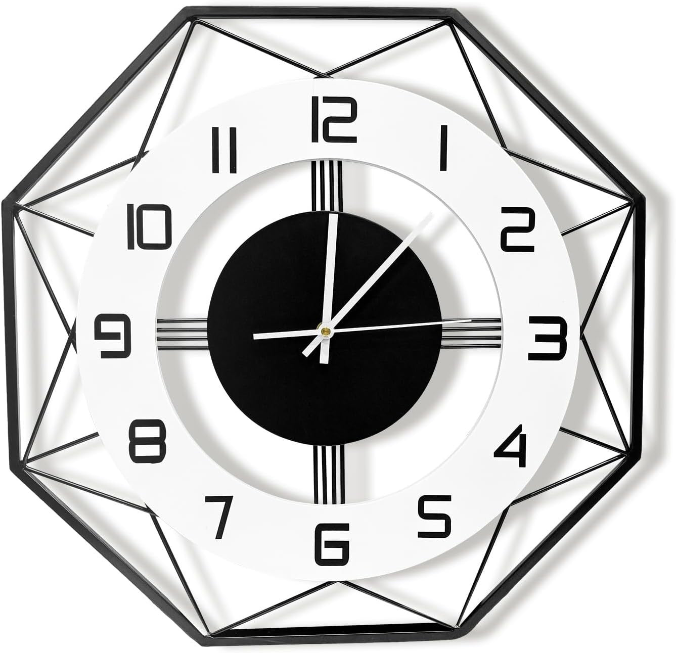 27.5" Silent Wall Clock Black White Modern Large Metal Office Decor