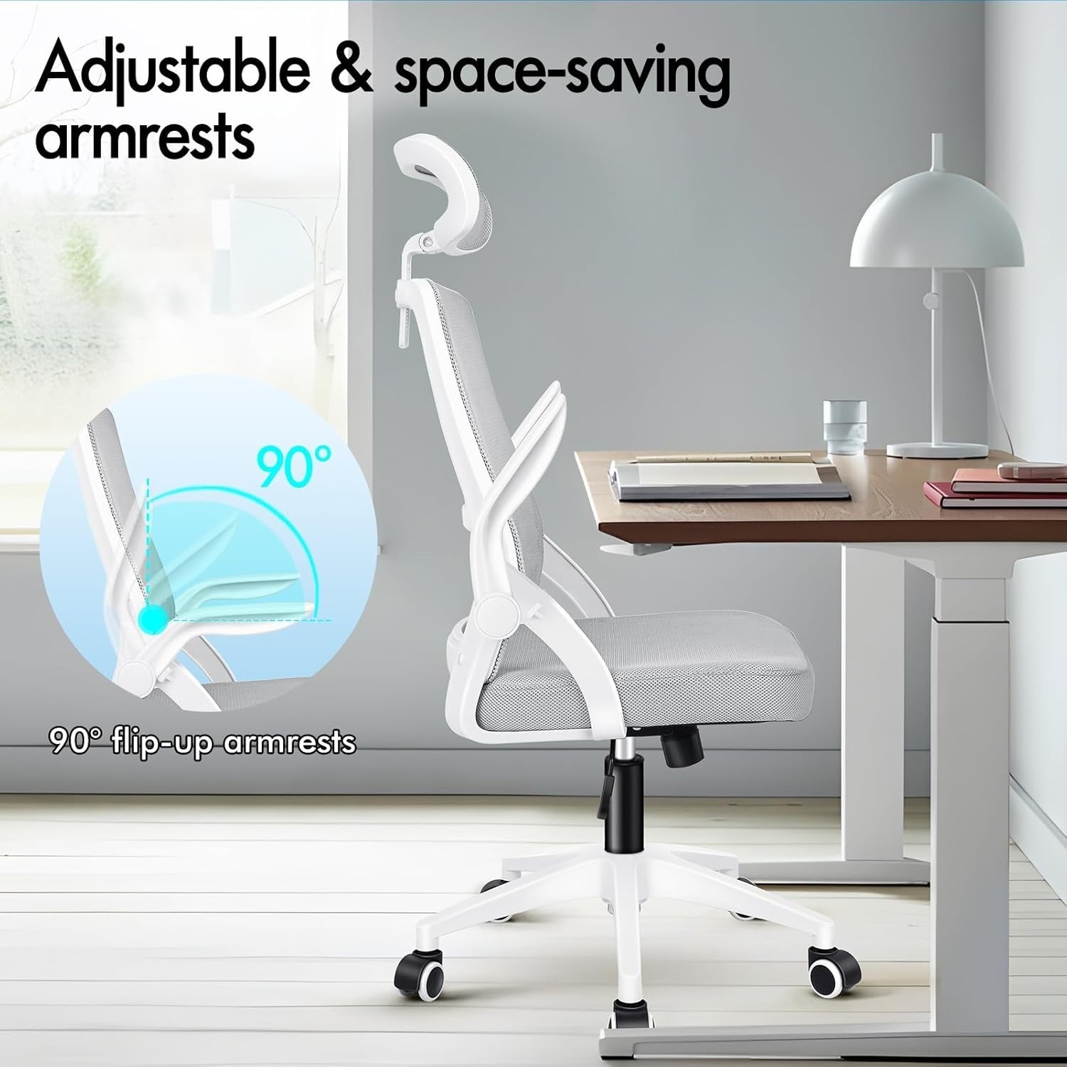 Ergonomic Mesh Office Chair, High Back Desk Chair, Flip Arm, Headrest, 180KG Max