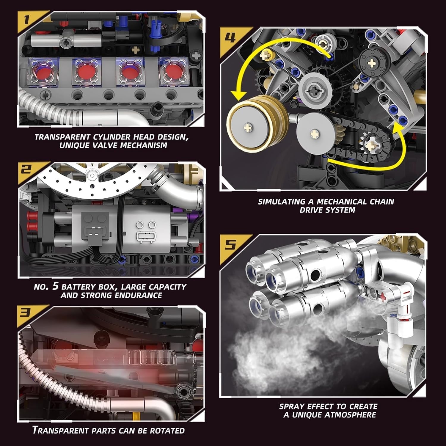 V8 Engine Model Kit w/ Motor, Lights & App Control – 1394pcs Display Toy