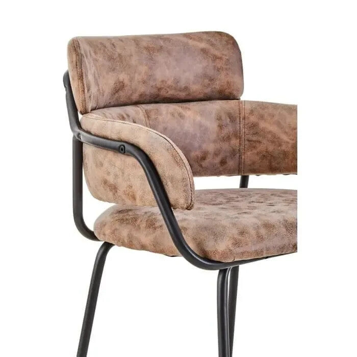 Brown Faux Leather Bar Stool Padded Seat with Arms & Metal Legs 96cm High