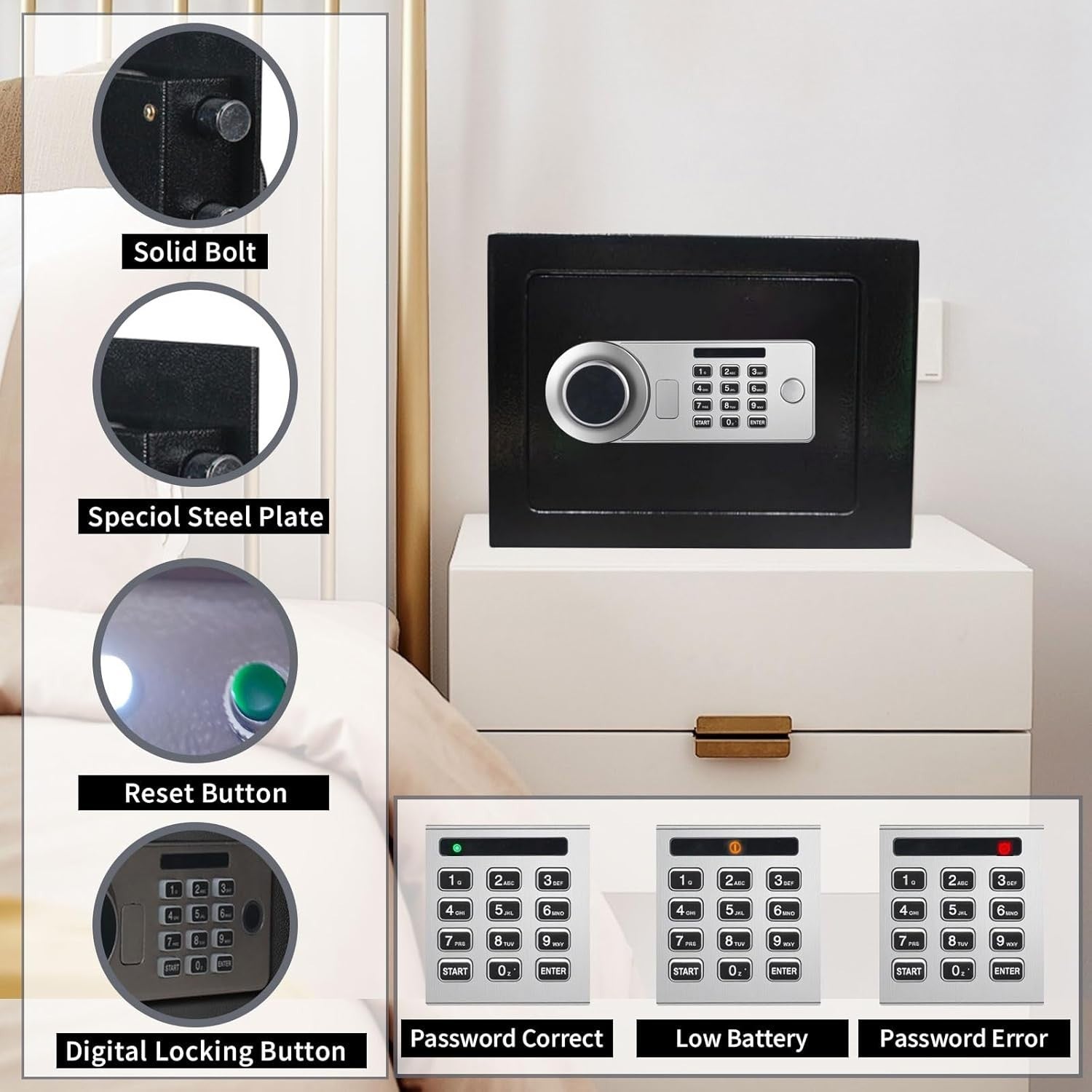 17L Fireproof Digital Safe Box Alarm Sensor Light Cash Security Safe