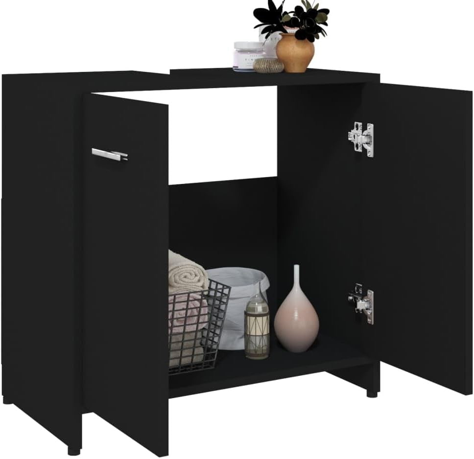 Modern Black Bathroom Storage Cabinet 2-Door Sleek Design 60x33x61cm
